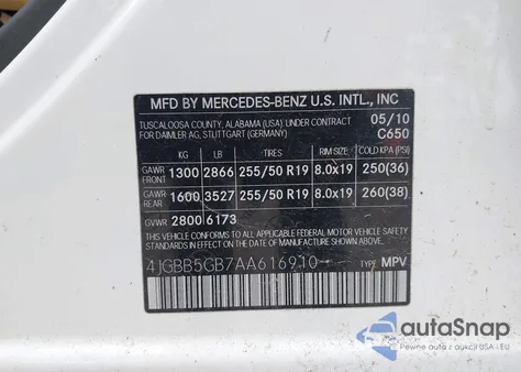2010 Mercedes-Benz Ml 350 z USA, uszkodzony, nr VIN 4JGBB5GB7AA616910